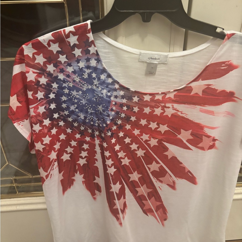 CJ Banks Red and White Patterned Top